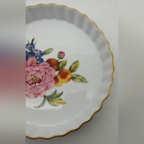 Royal Worcester England Pershore Floral Peony Fruit Pie Dish Plate Vintage - Picture 12 of 16